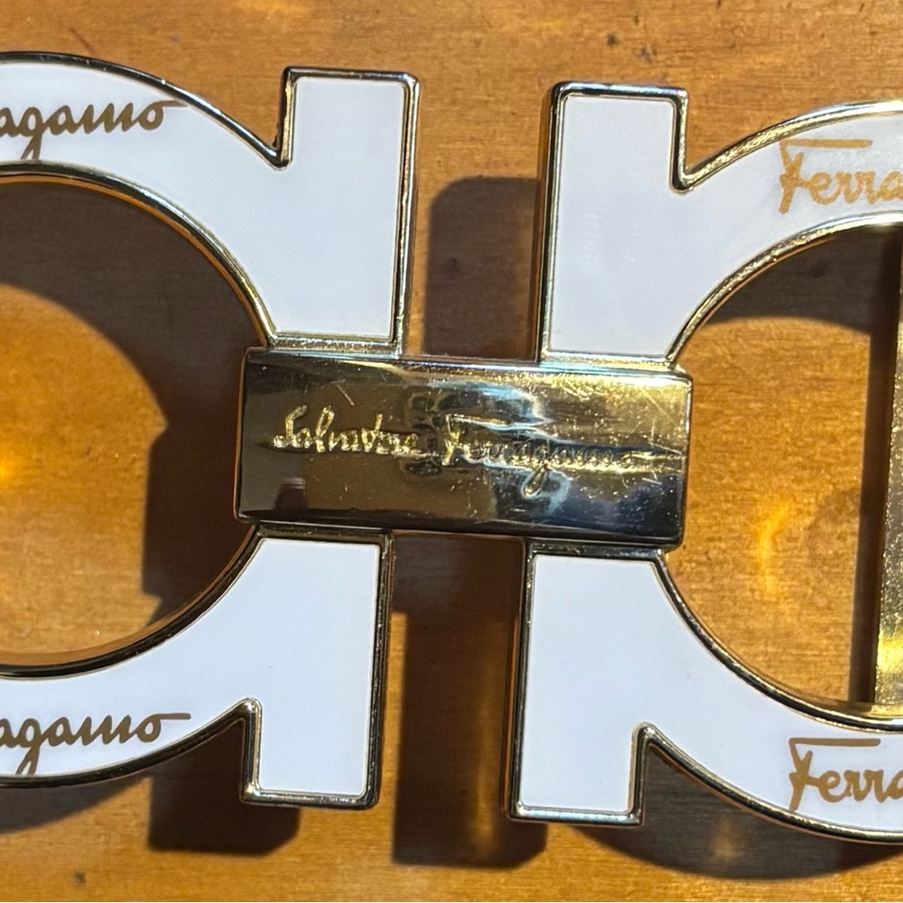 Ferragamo White and Gold Belt Buckle